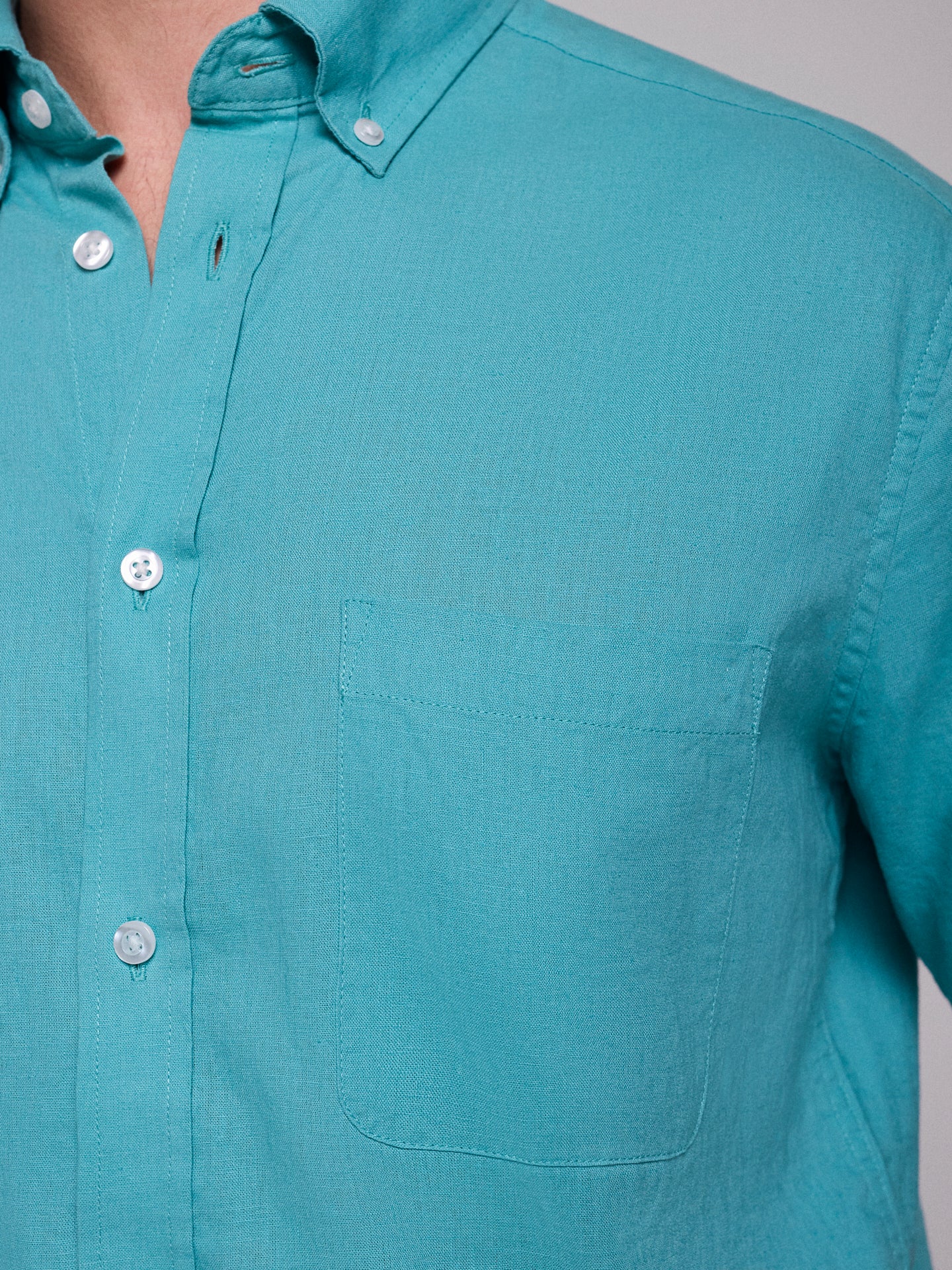 Camisa Linho Azul Manga Curta Regular Fit Mr. Blue