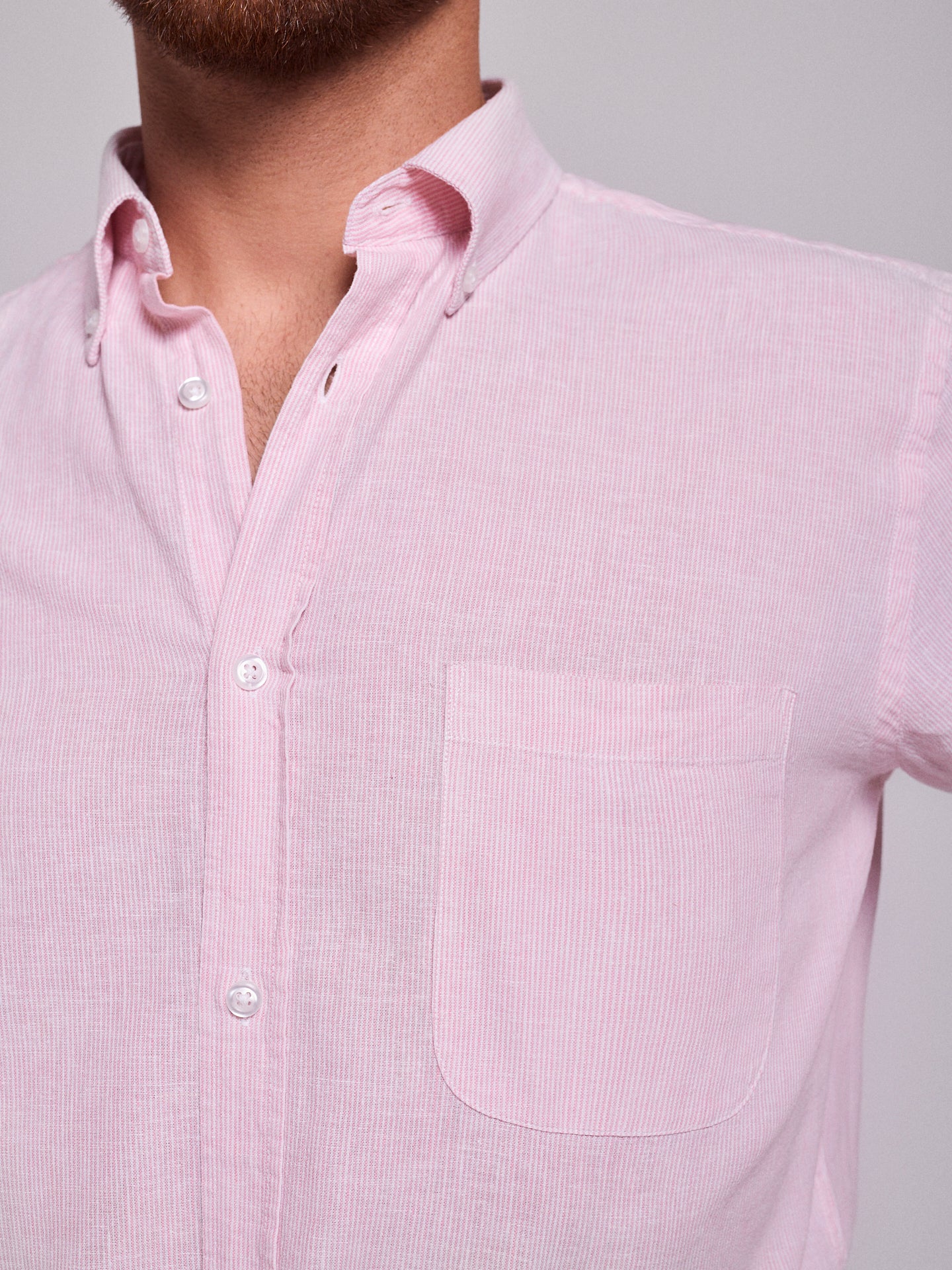 Camisa Linho Rosa Manga Curta Regular Fit Mr. Blue