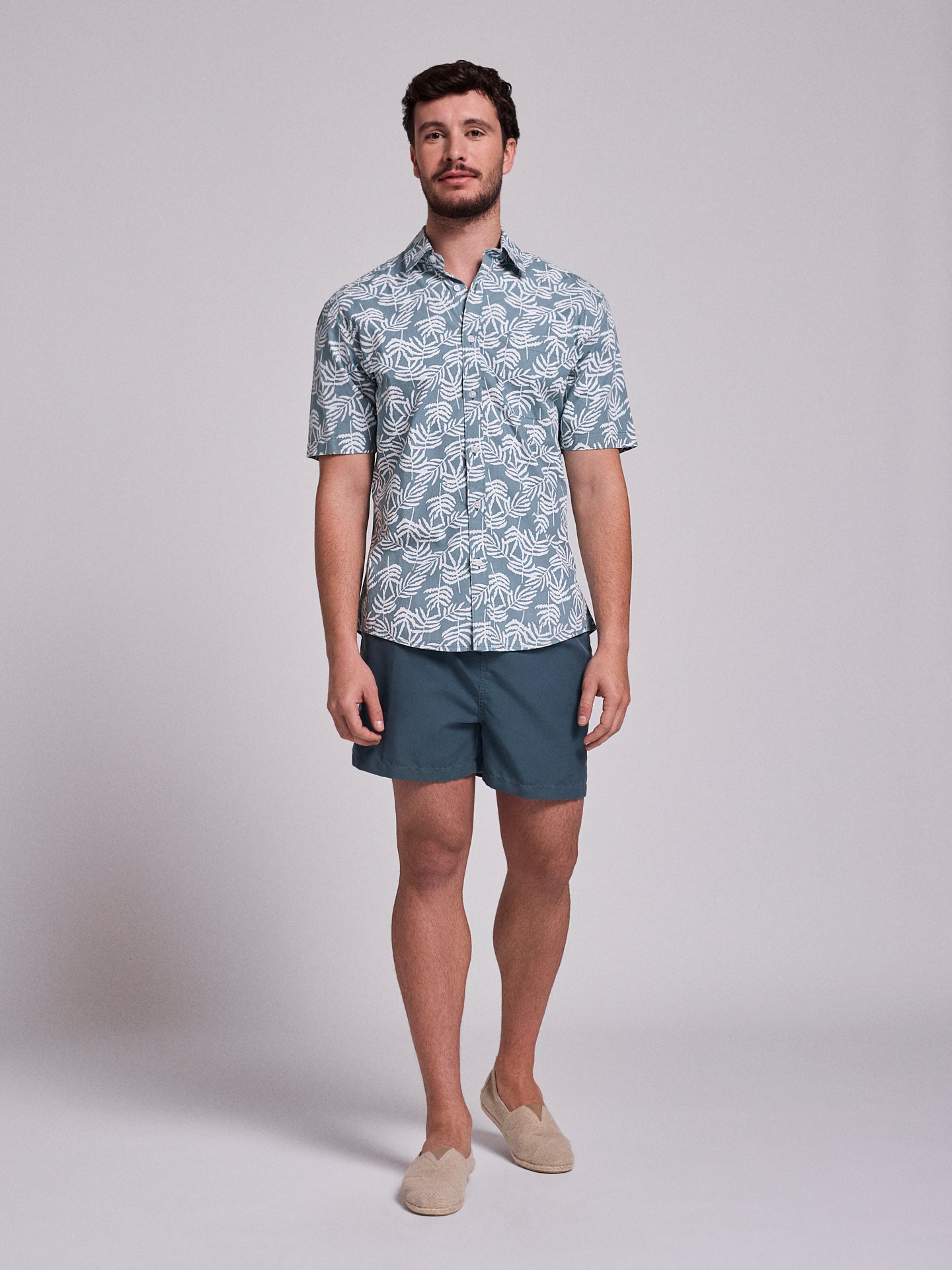 GREEN COTTON SHIRT SHORT SLEEVE REGULAR FIT MR. BLUE