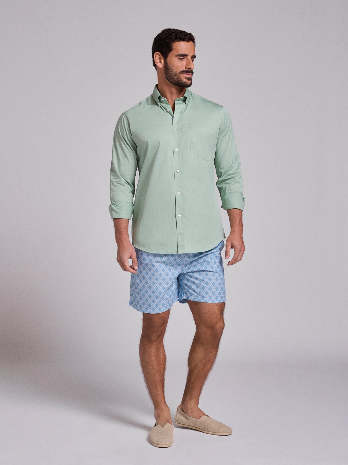 Camisa Algodão Verde Manga Comprida Regular Fit Mr. Blue