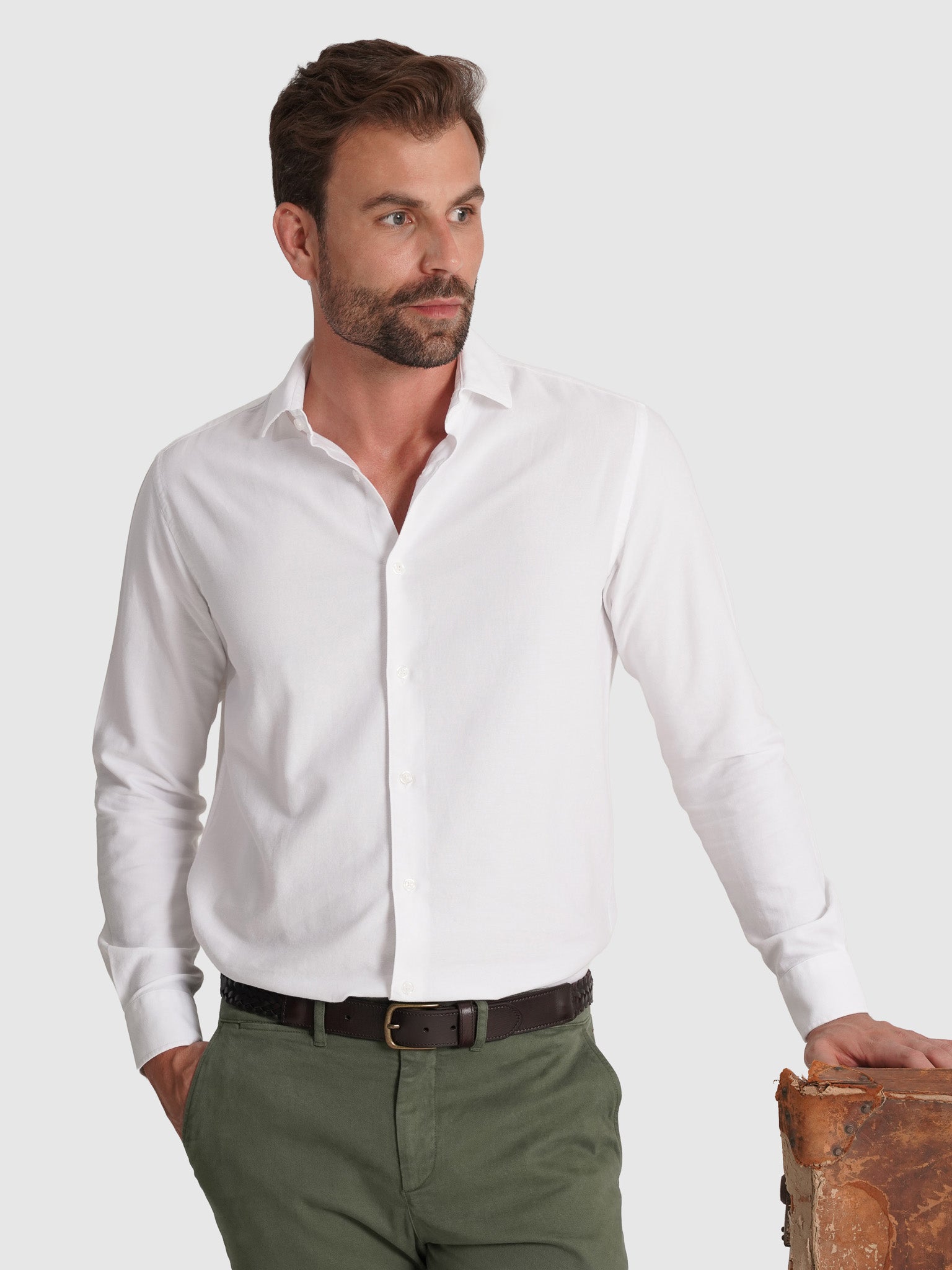 Camisa Algodão Branca Manga Comprida Regular Fit Mr. Blue