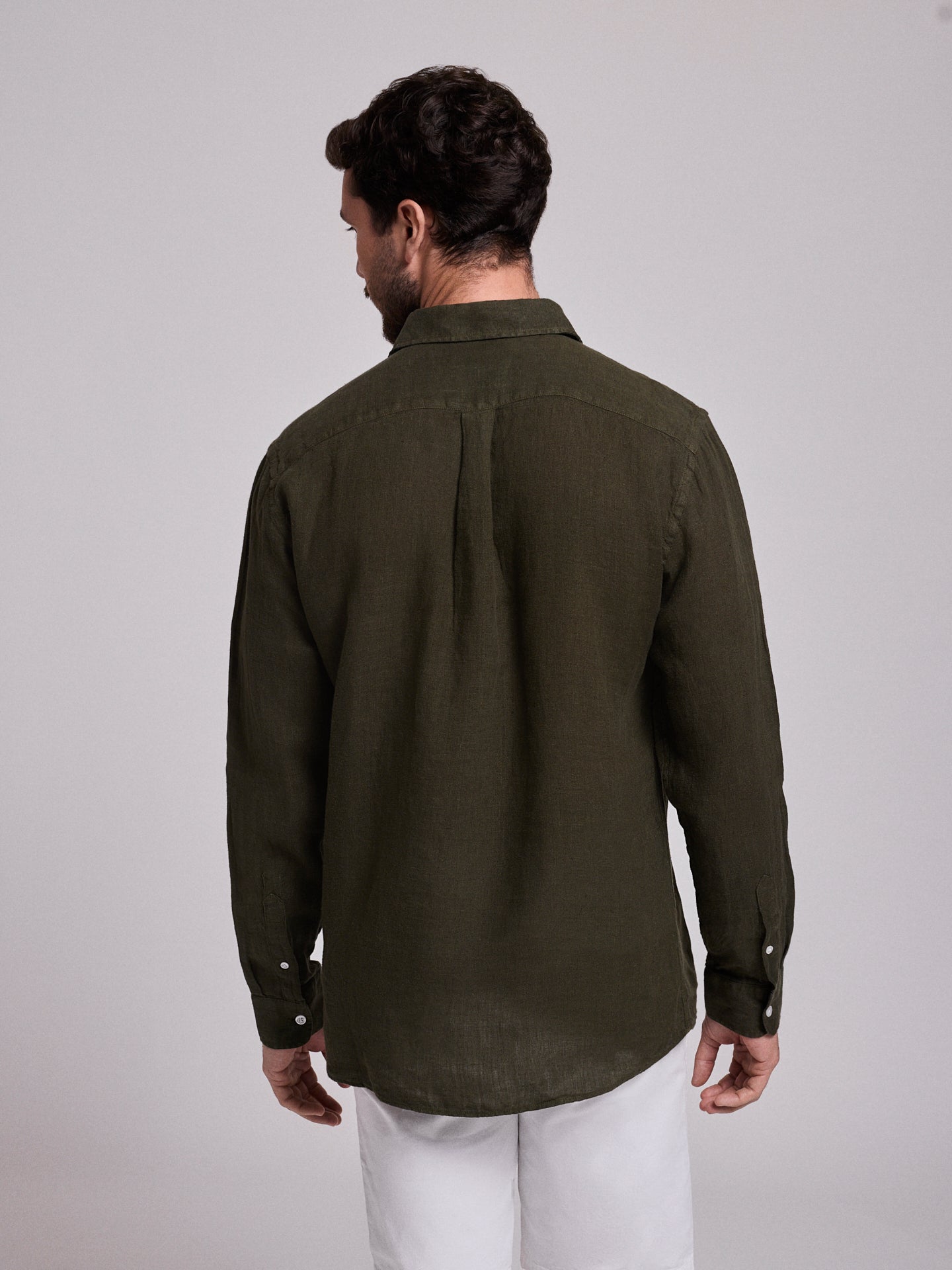GREEN LINEN SHIRT LONG SLEEVE TAILORED FIT MARK BELLUCCI