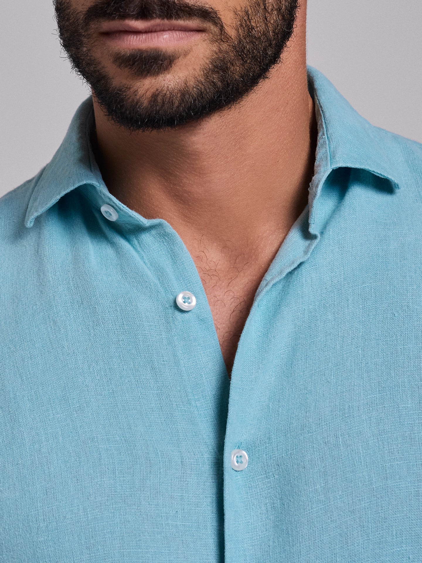 Camisa Linho Azul Manga Comprida Tailored Fit Mr. Blue