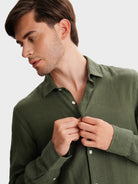 GREEN LINEN SHIRT LONG SLEEVE TAILORED FIT MARK BELLUCCI