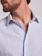 Camisa Linho Azul Manga Comprida Slim Fit Mr. Blue