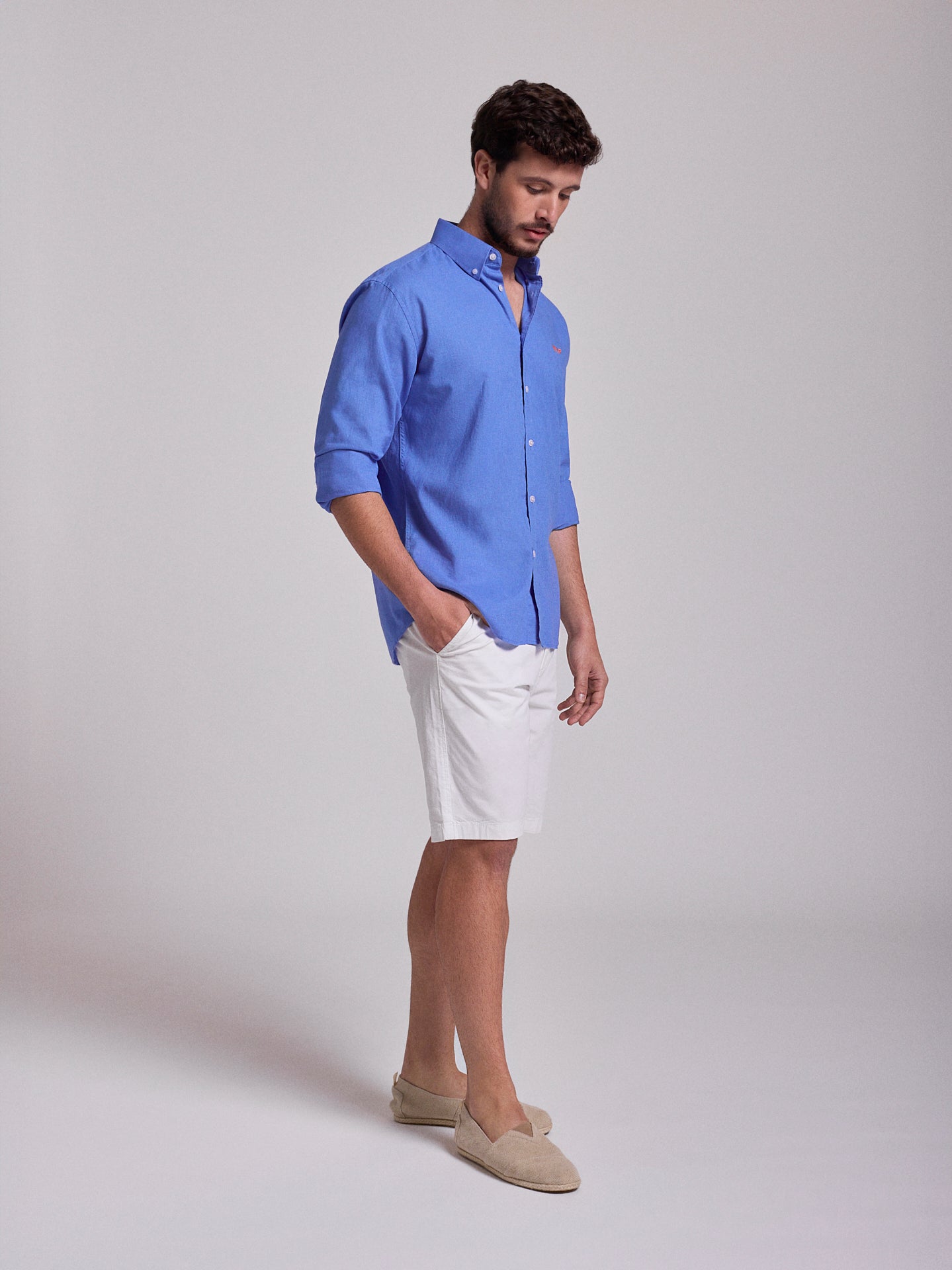 Camisa Linho Azul Manga Comprida Regular Fit Mr. Blue