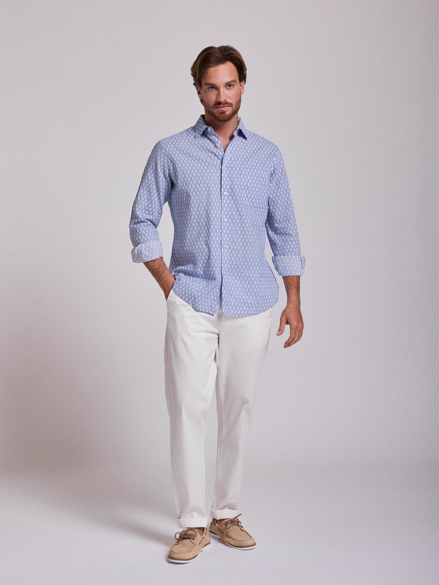 Camisa Linho Azul Manga Comprida Regular Fit Mr. Blue