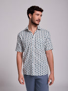 Camisa Linho Azul Manga Curta Regular Fit Mr. Blue