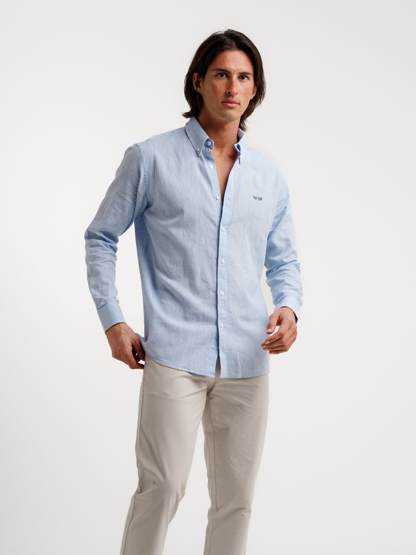 CAMISA LINHO AZUL MANGA COMPRIDA REGULAR FIT MR. BLUE