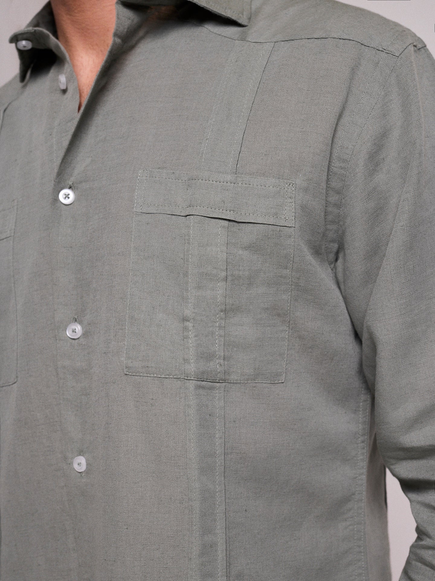 Camisa Linho Verde Manga Comprida Regular Fit Mr. Blue