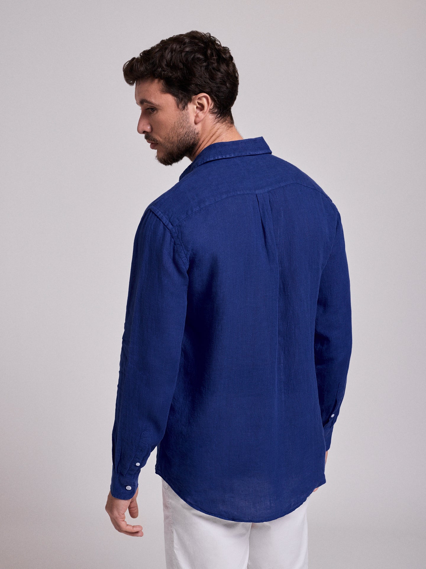 Camisa Linho Azul Manga Comprida Tailored Fit Mr. Blue