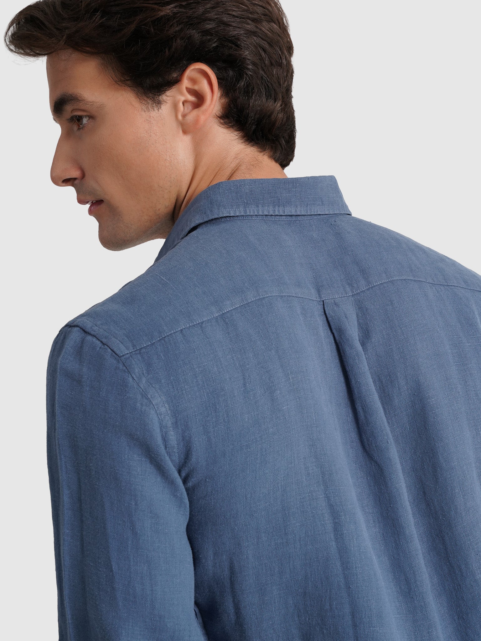 Camisa Linho Azul Manga Comprida Tailored Fit Mr. Blue