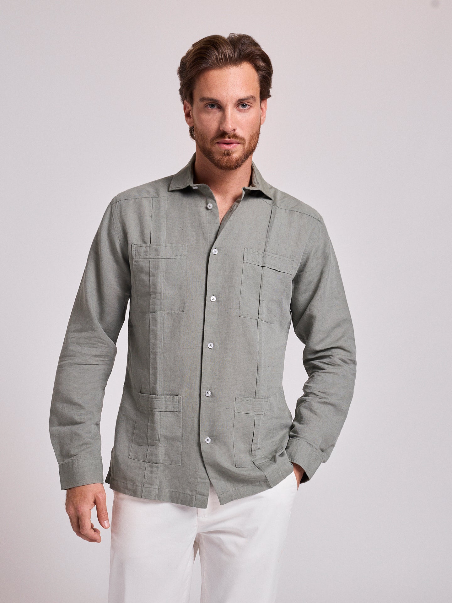 Camisa Linho Verde Manga Comprida Regular Fit Mr. Blue