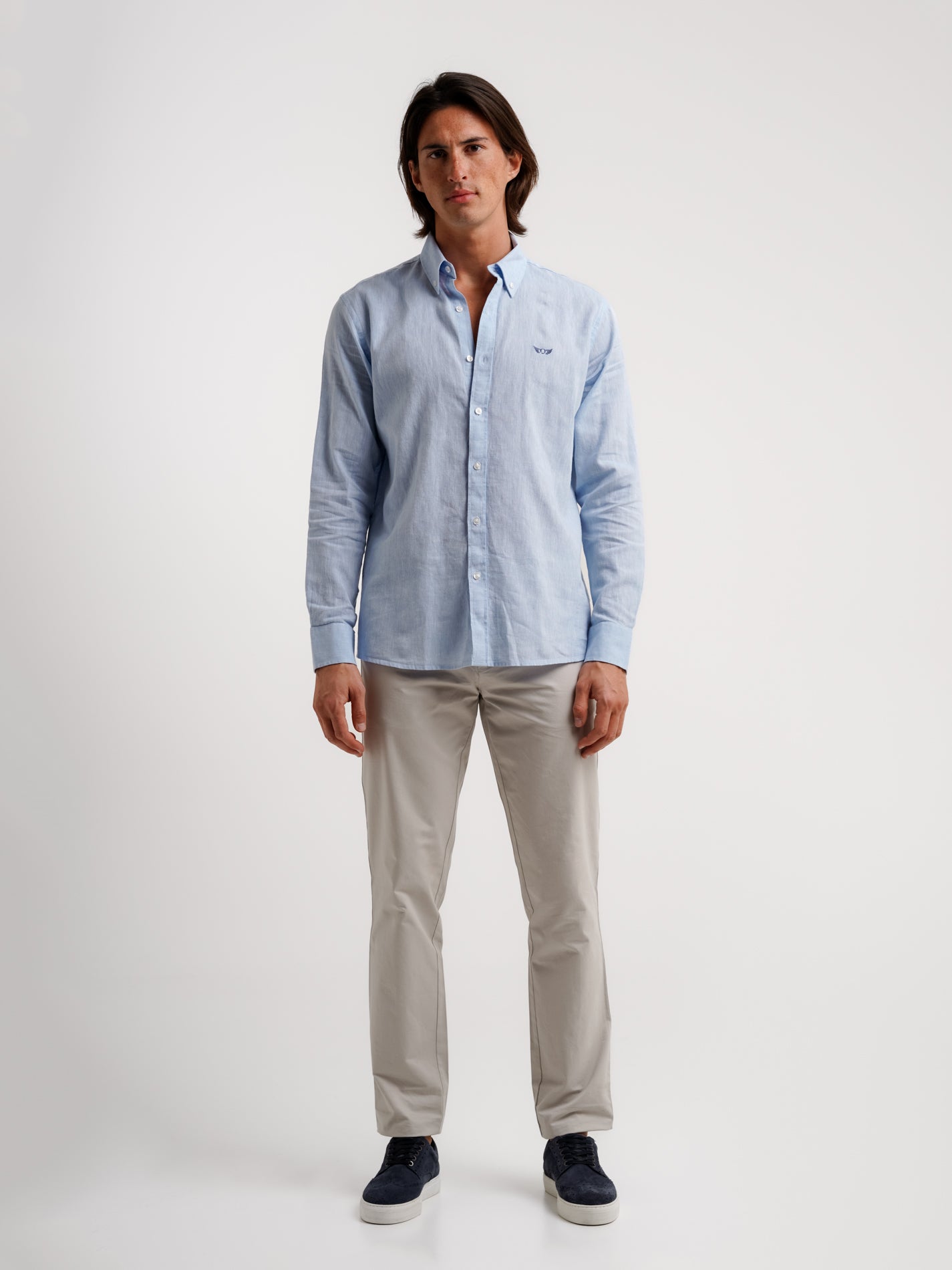 Camisa Linho Azul Manga Comprida Regular Fit Mr. Blue