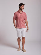 Camisa Linho Vermelha Manga Curta Regular Fit Mr. Blue