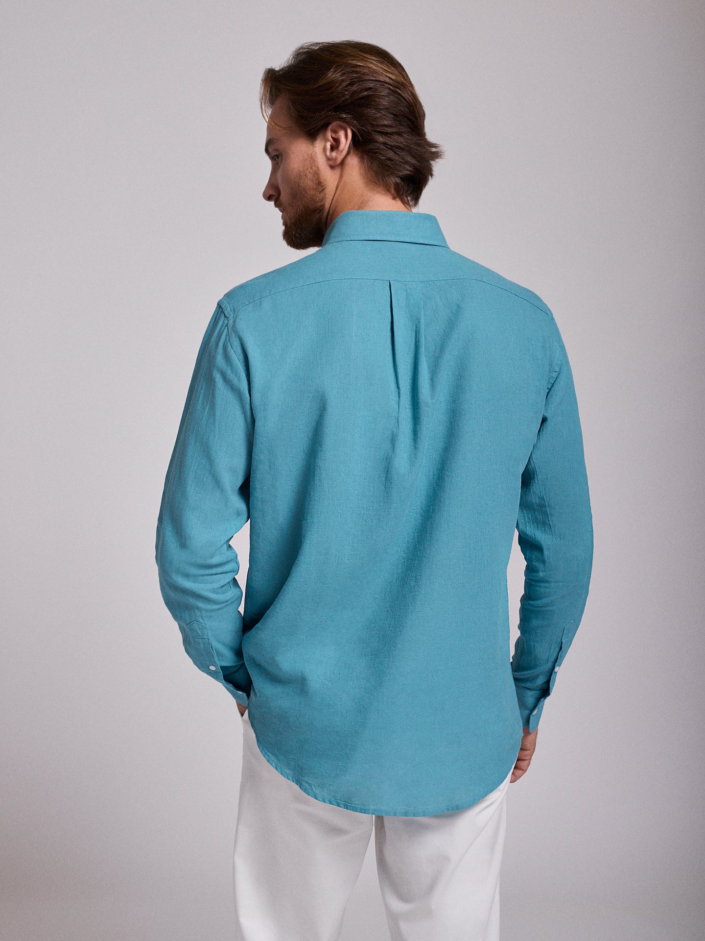 Camisa Linho Azul Manga Comprida Regular Fit Mr. Blue