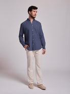 Camisa Algodão Azul Manga Comprida Regular Fit Mr. Blue