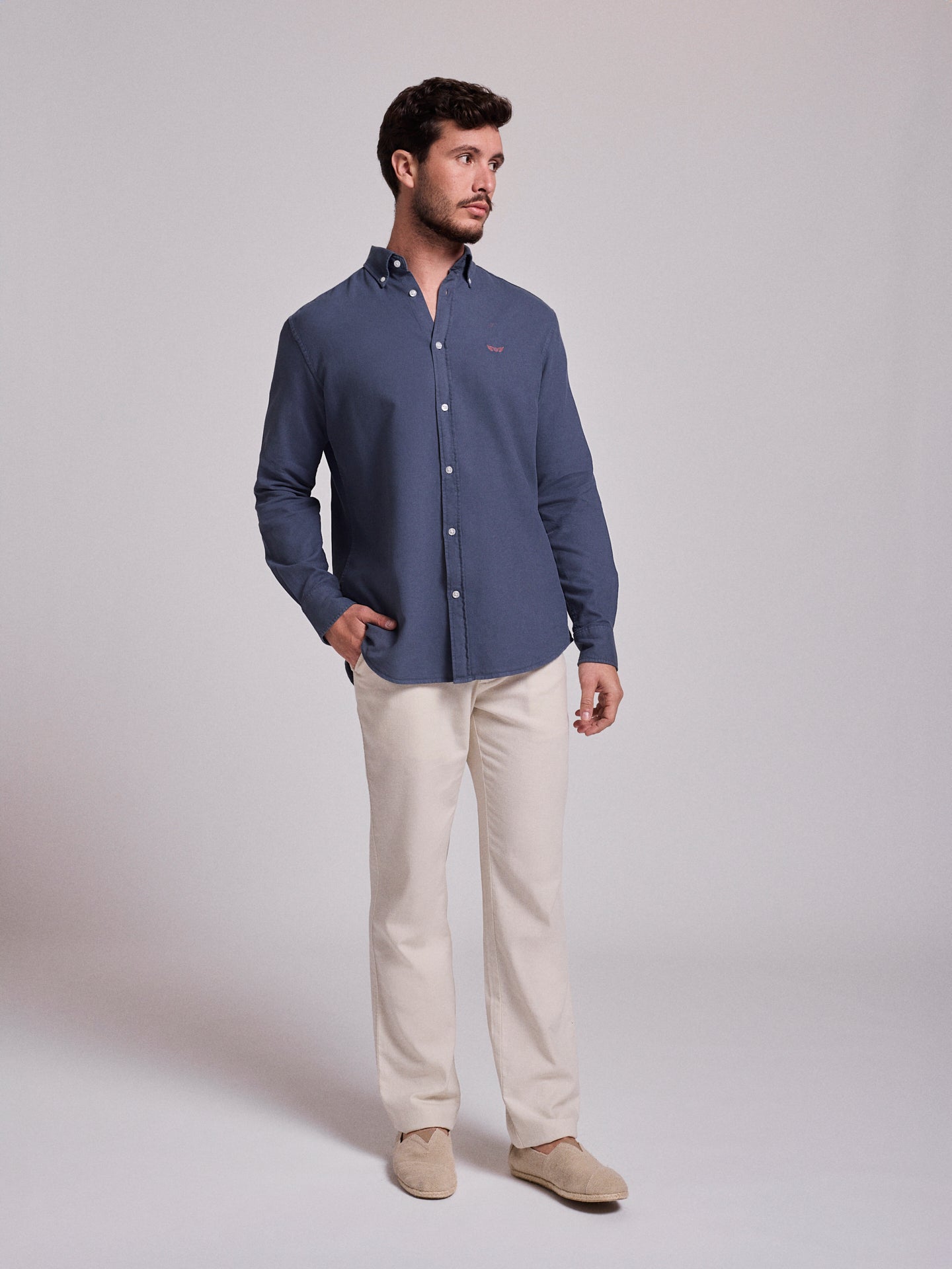 Camisa Algodão Azul Manga Comprida Regular Fit Mr. Blue