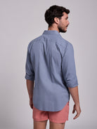 Camisa Linho Azul Manga Comprida Slim Fit Mr. Blue