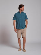 GREEN COTTON SHIRT SHORT SLEEVE REGULAR FIT MR. BLUE