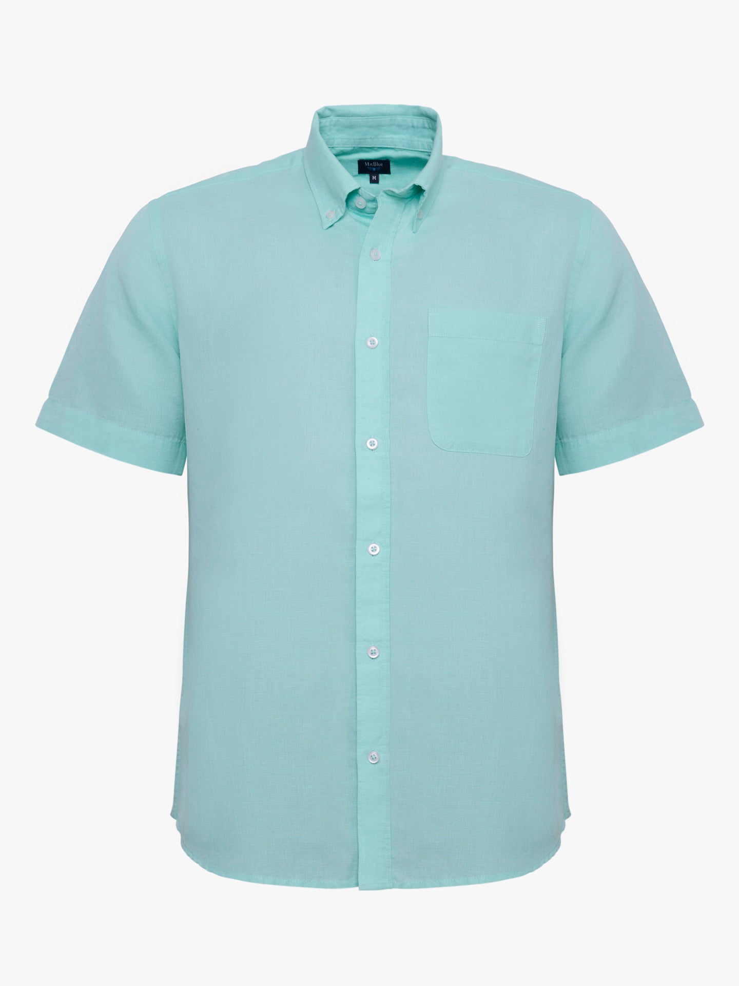 Camisa Linho Azul Manga Curta Regular Fit Mr. Blue