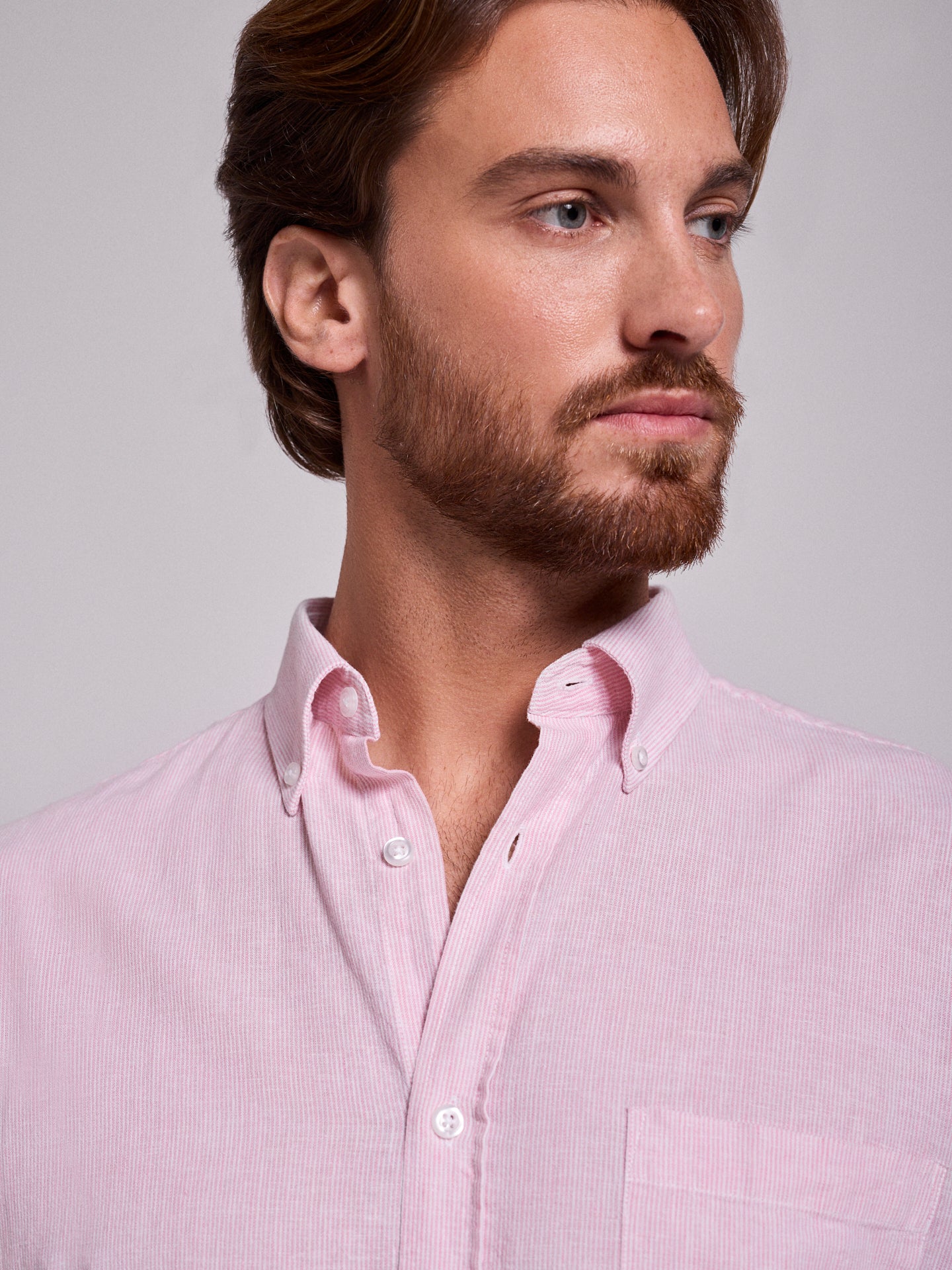 Camisa Linho Rosa Manga Curta Regular Fit Mr. Blue