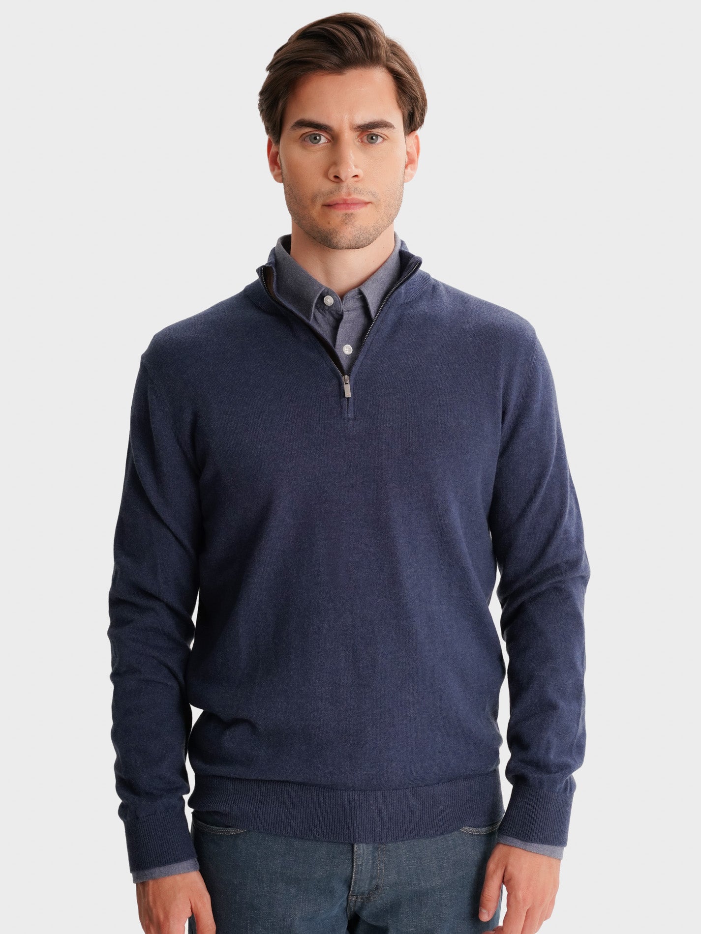 BLUE THIN PULLOVER WITH REGULAR FIT MR ELBOW PADS. BLUE