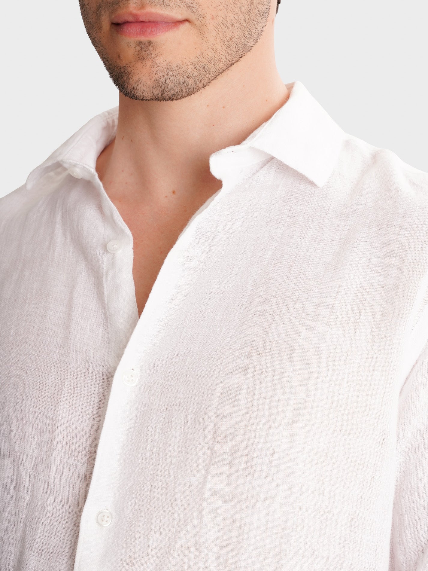 WHITE LINEN SHIRT LONG SLEEVE TAILORED FIT MARK BELLUCCI