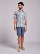 Camisa Linho Azul Manga Curta Regular Fit Mr. Blue