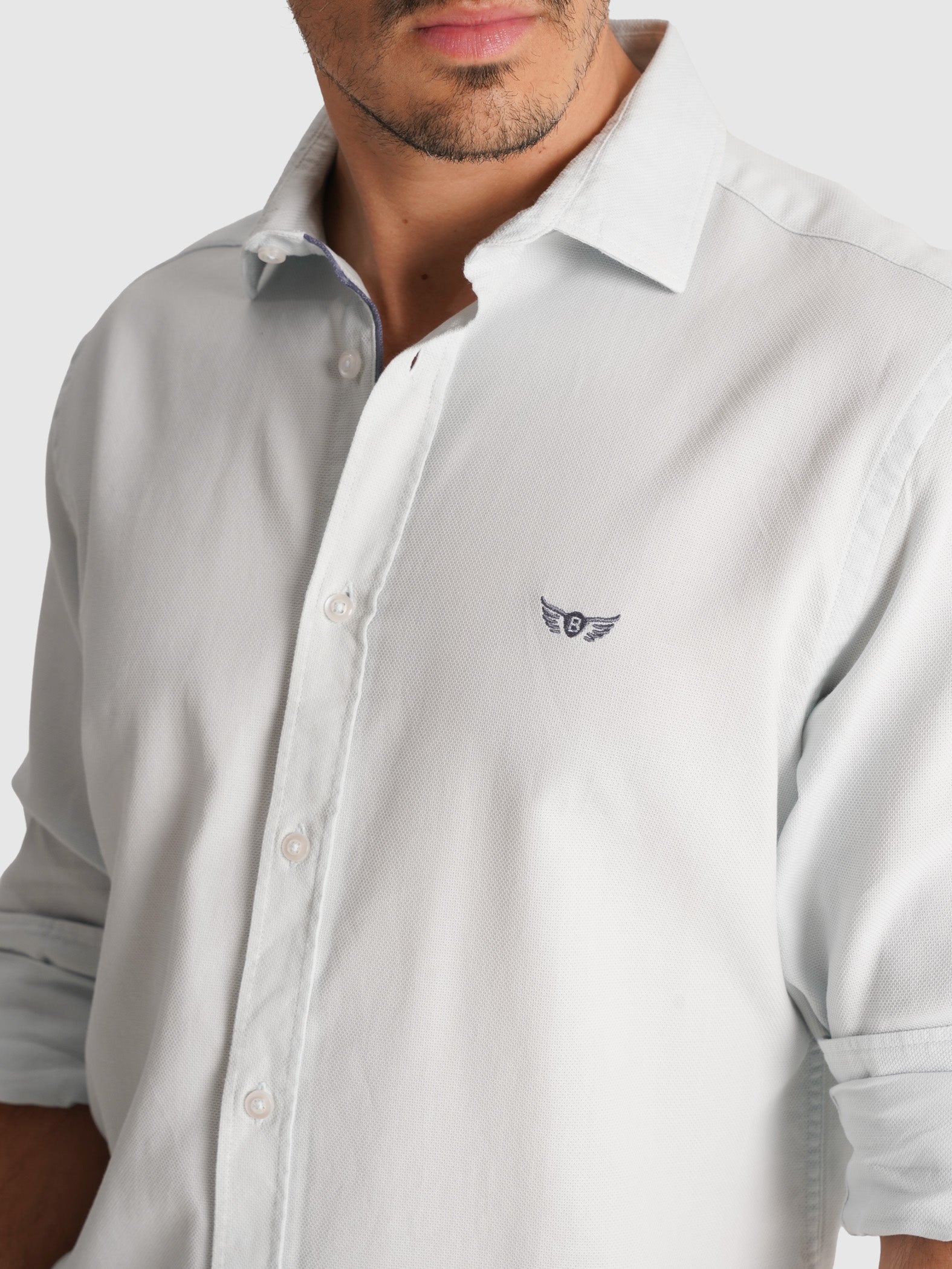 CAMISA DOBBY AZUL MANGA COMPRIDA TAILORED FIT MR. BLUE