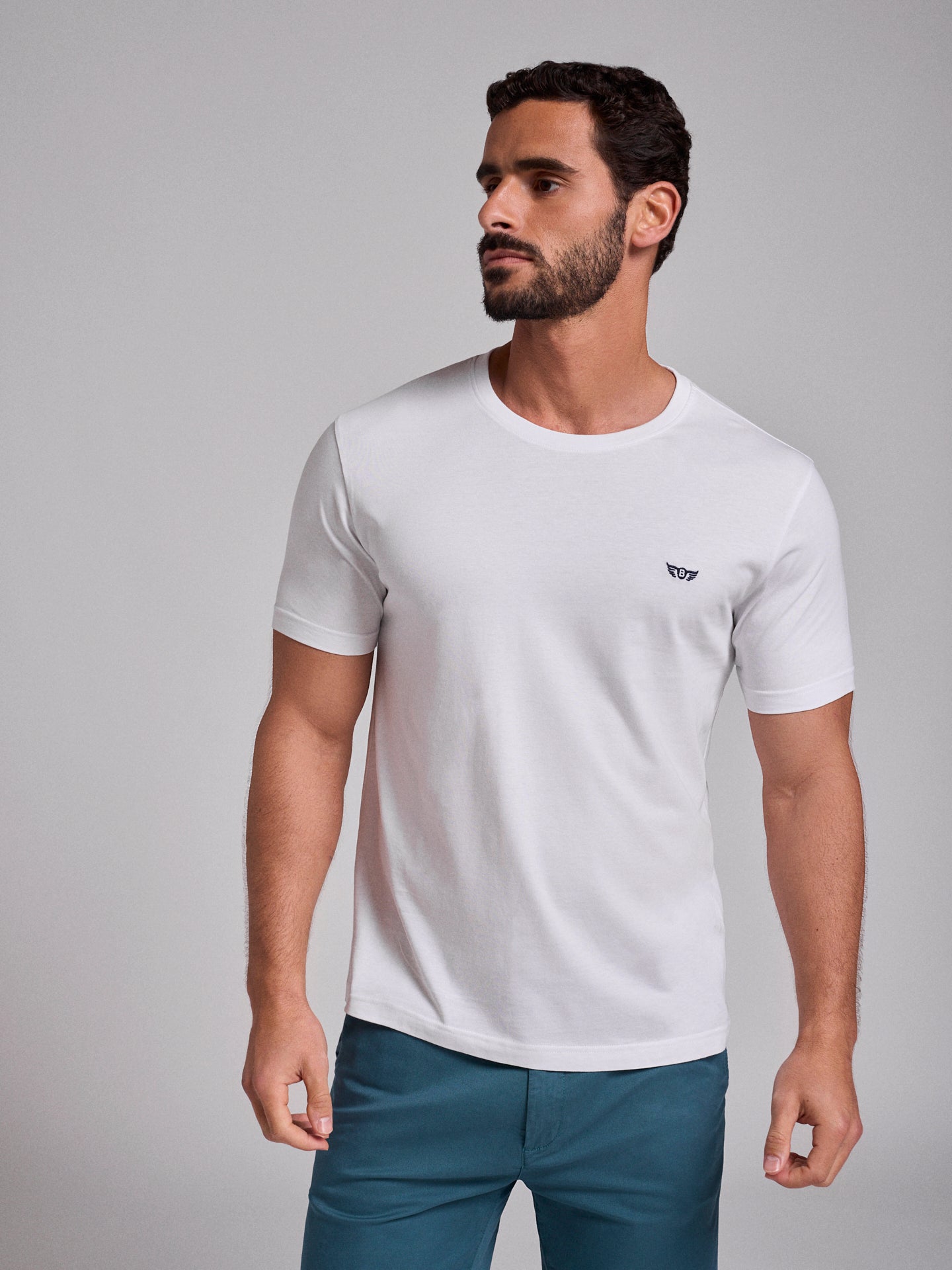 WHITE COTTON T-SHIRT SHORT SLEEVES REGULAR FIT MR. BLUE