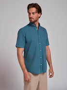 GREEN COTTON SHIRT SHORT SLEEVE REGULAR FIT MR. BLUE