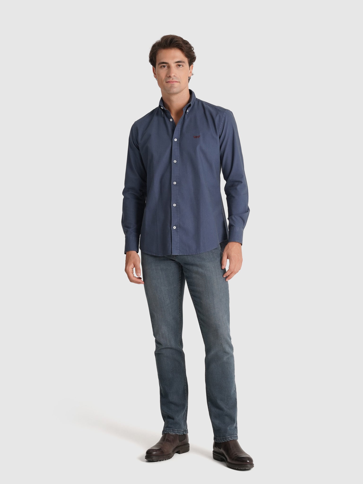 Camisa Algodão Azul Manga Comprida Regular Fit Mr. Blue