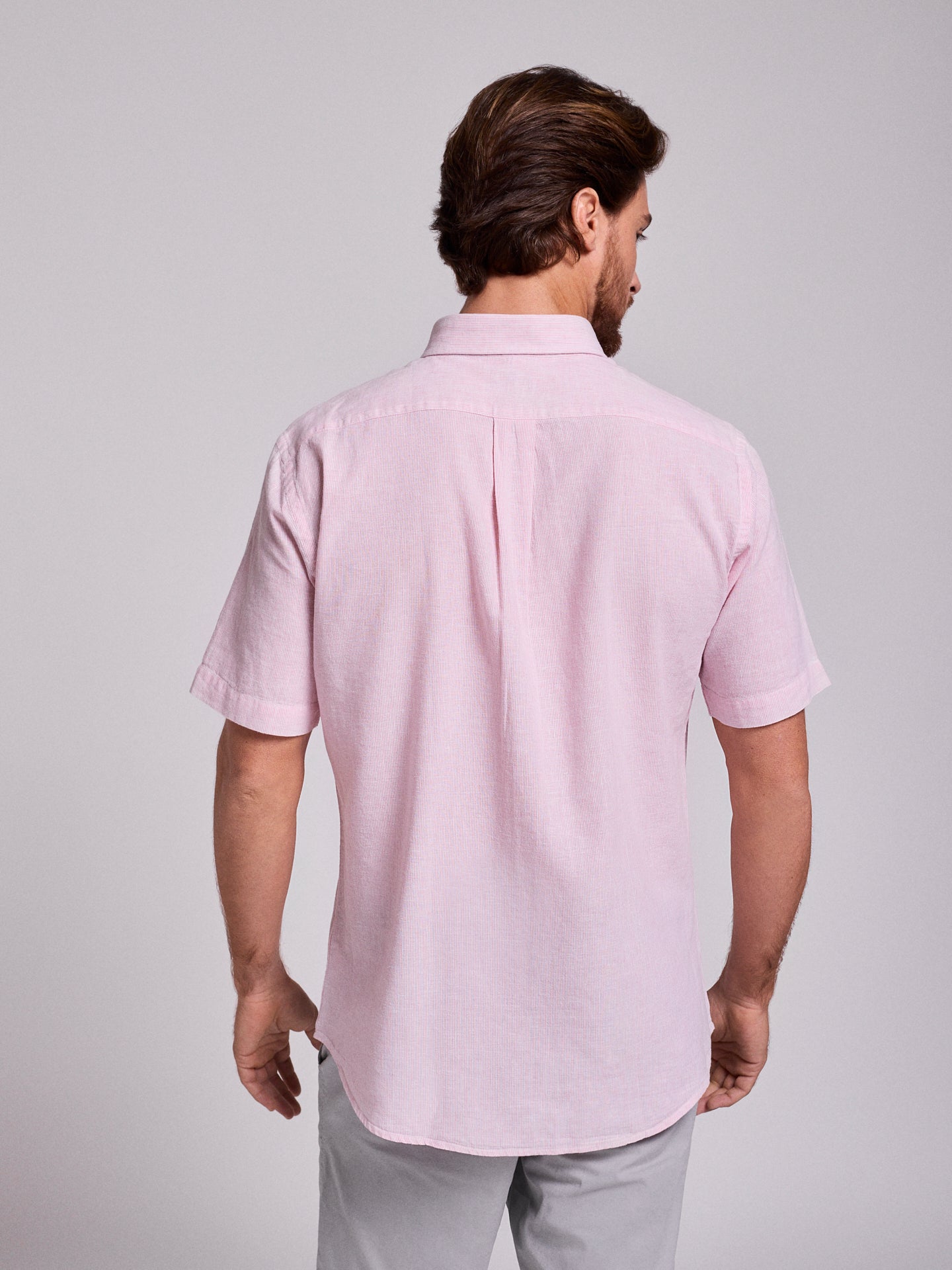 Camisa Linho Rosa Manga Curta Regular Fit Mr. Blue