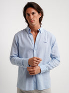 Camisa Linho Azul Manga Comprida Regular Fit Mr. Blue