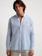 Camisa Linho Azul Manga Comprida Regular Fit Mr. Blue