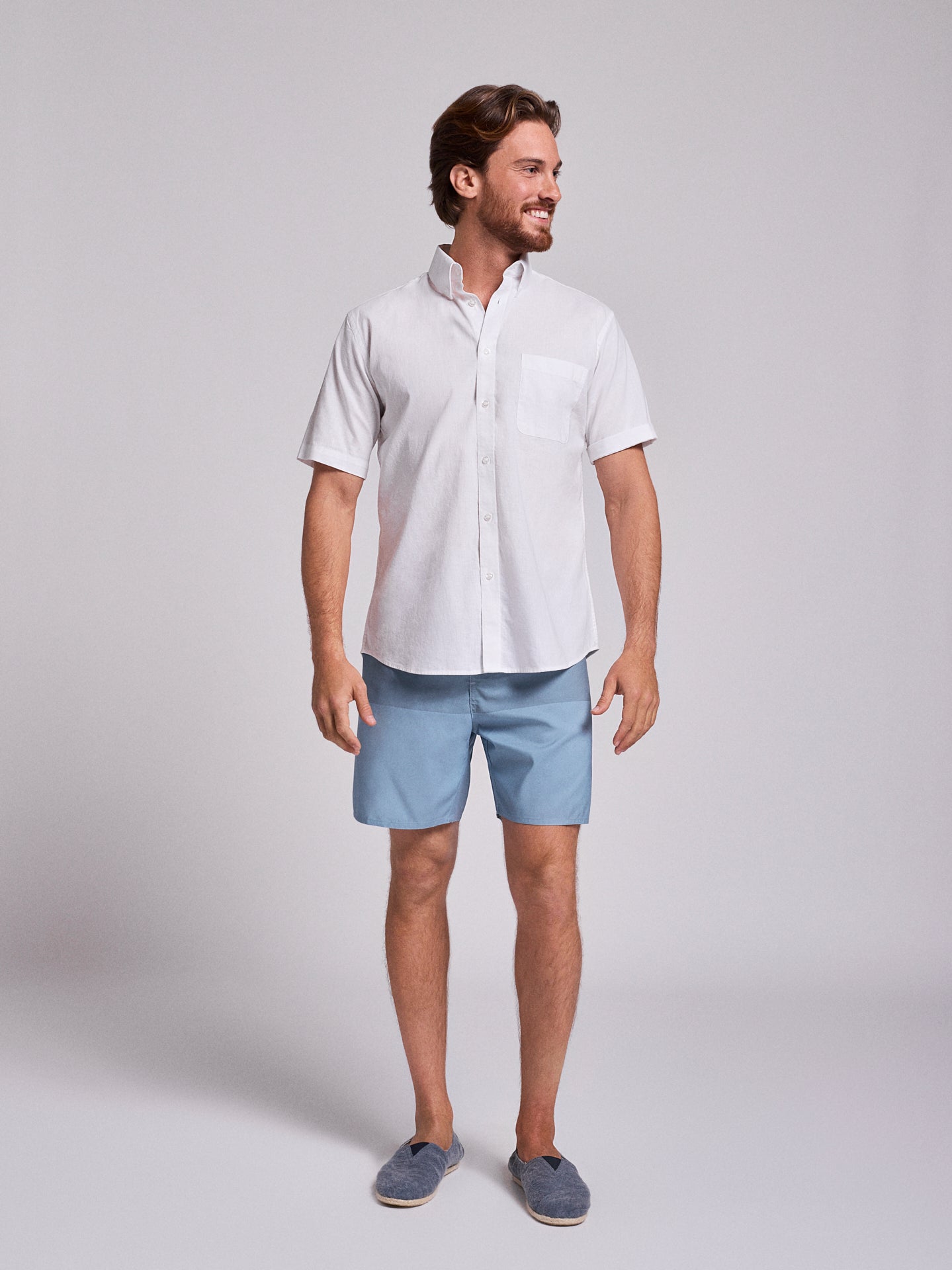 WHITE LINEN SHIRT SHORT SLEEVE REGULAR FIT MR. BLUE