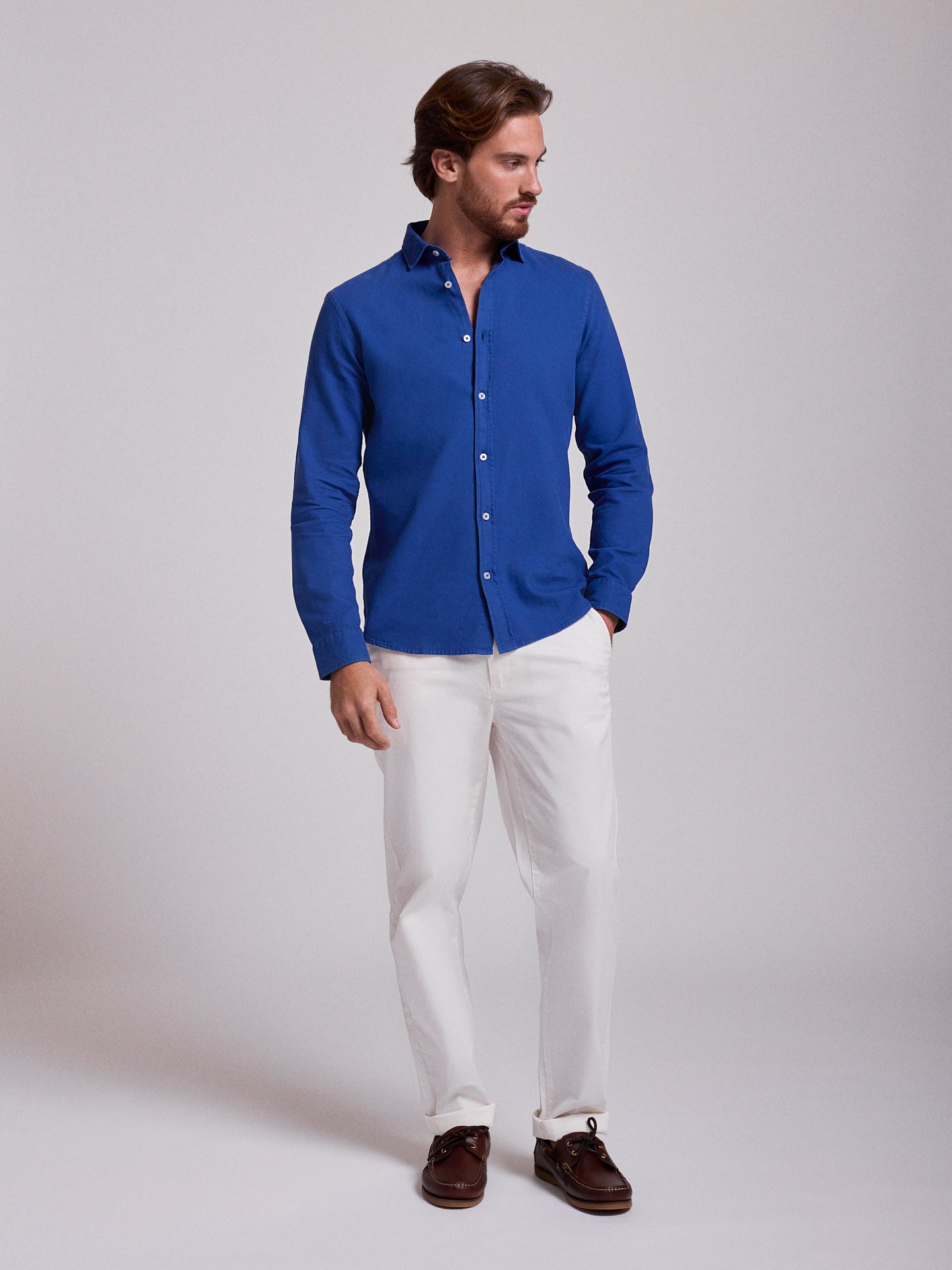 Camisa Algodão Azul Manga Comprida Regular Fit Mr. Blue