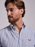 Camisa Linho Azul Manga Comprida Regular Fit Mr. Blue
