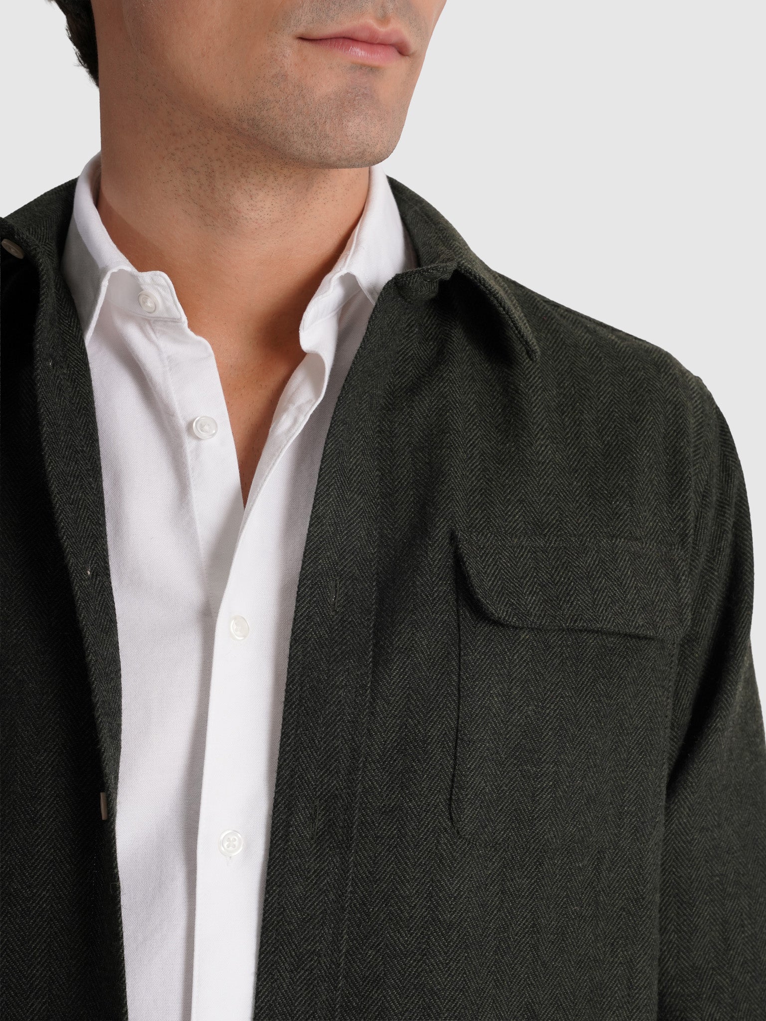GREEN WOOL OVERSHIRT LONG SLEEVE REGULAR FIT MARK BELLUCCI