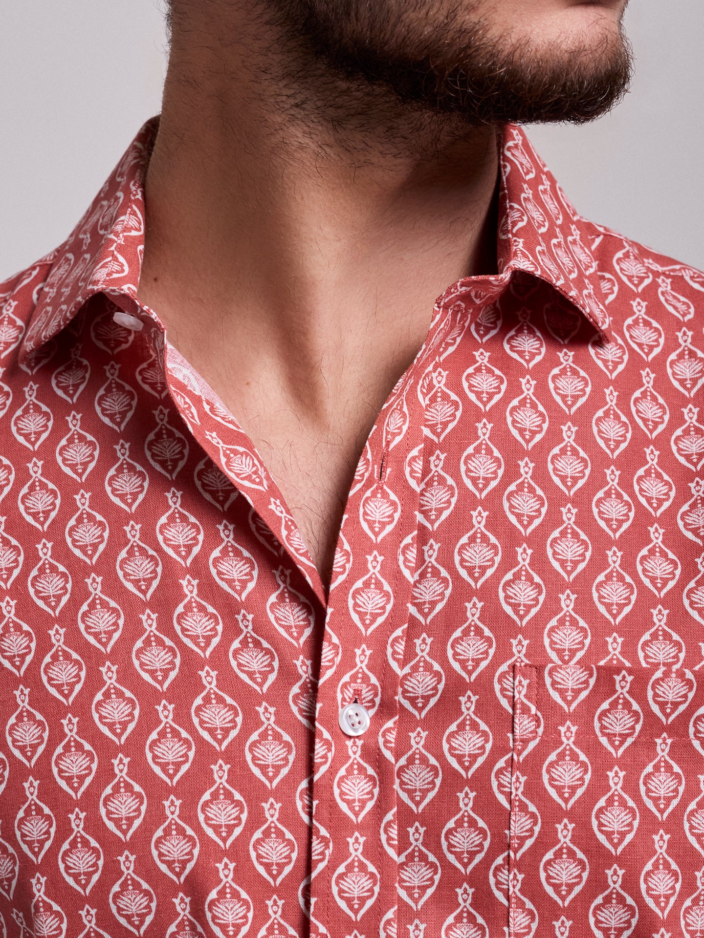 Camisa Linho Vermelha Manga Curta Regular Fit Mr. Blue