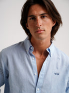 Camisa Linho Azul Manga Comprida Regular Fit Mr. Blue