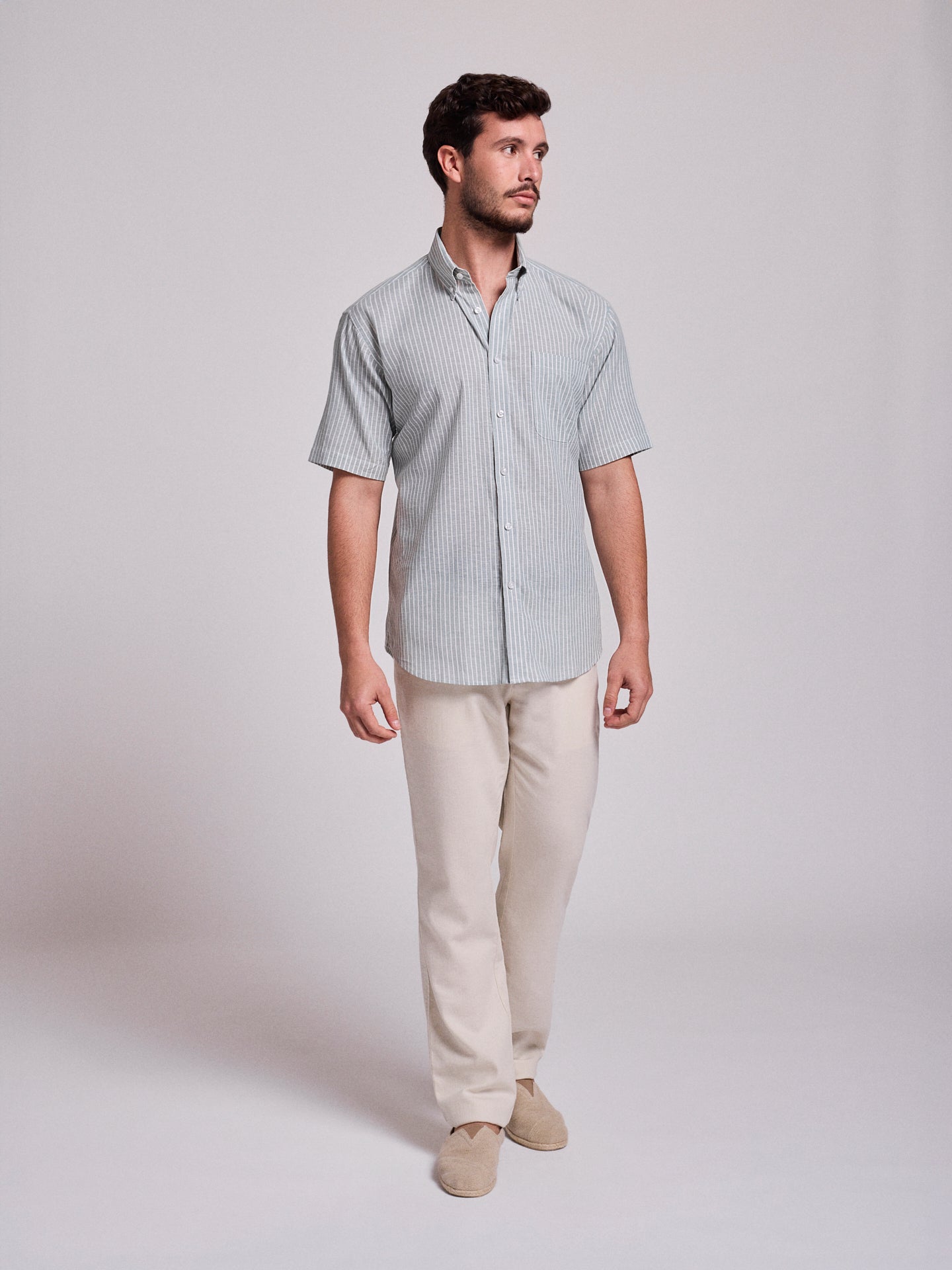 Camisa Linho Verde Manga Curta Regular Fit Mr. Blue