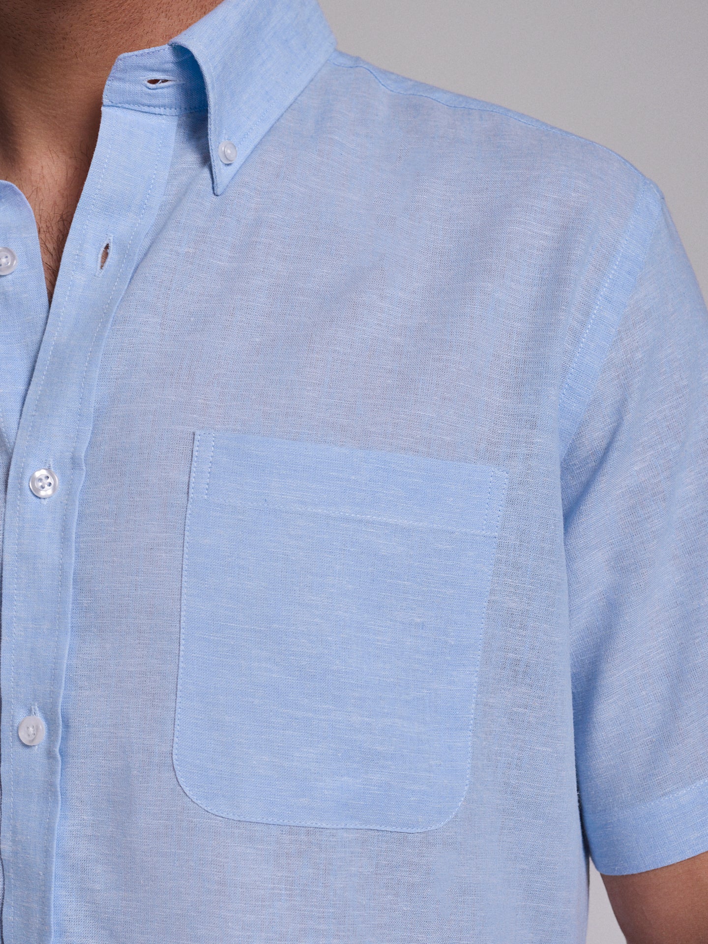 Camisa Linho Azul Manga Curta Regular Fit Mr. Blue
