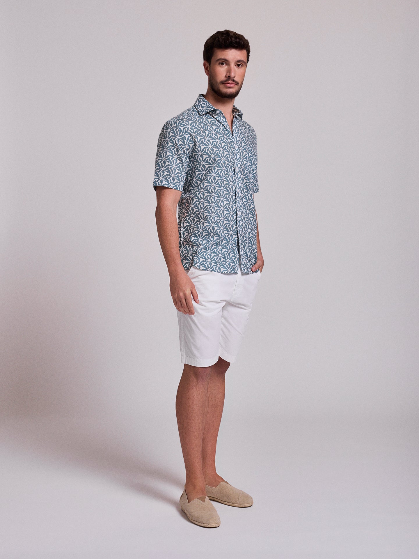 GREEN LINEN SHIRT SHORT SLEEVE REGULAR FIT MR. BLUE