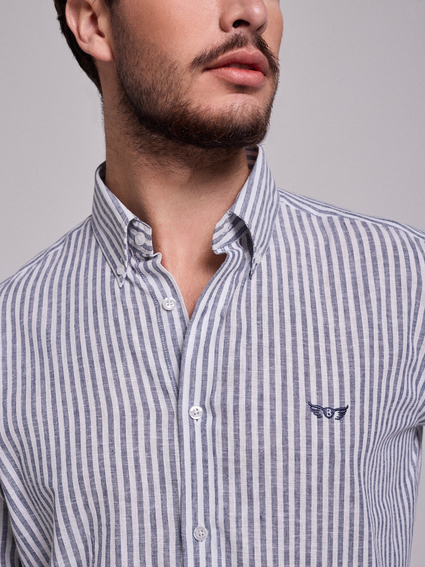 CAMISA LINHO AZUL MANGA COMPRIDA REGULAR FIT MR. BLUE