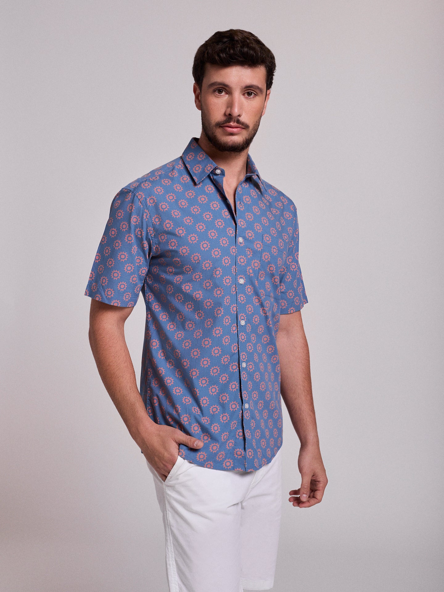 CAMISA ALGODÃO AZUL MANGA CURTA REGULAR FIT MR. BLUE