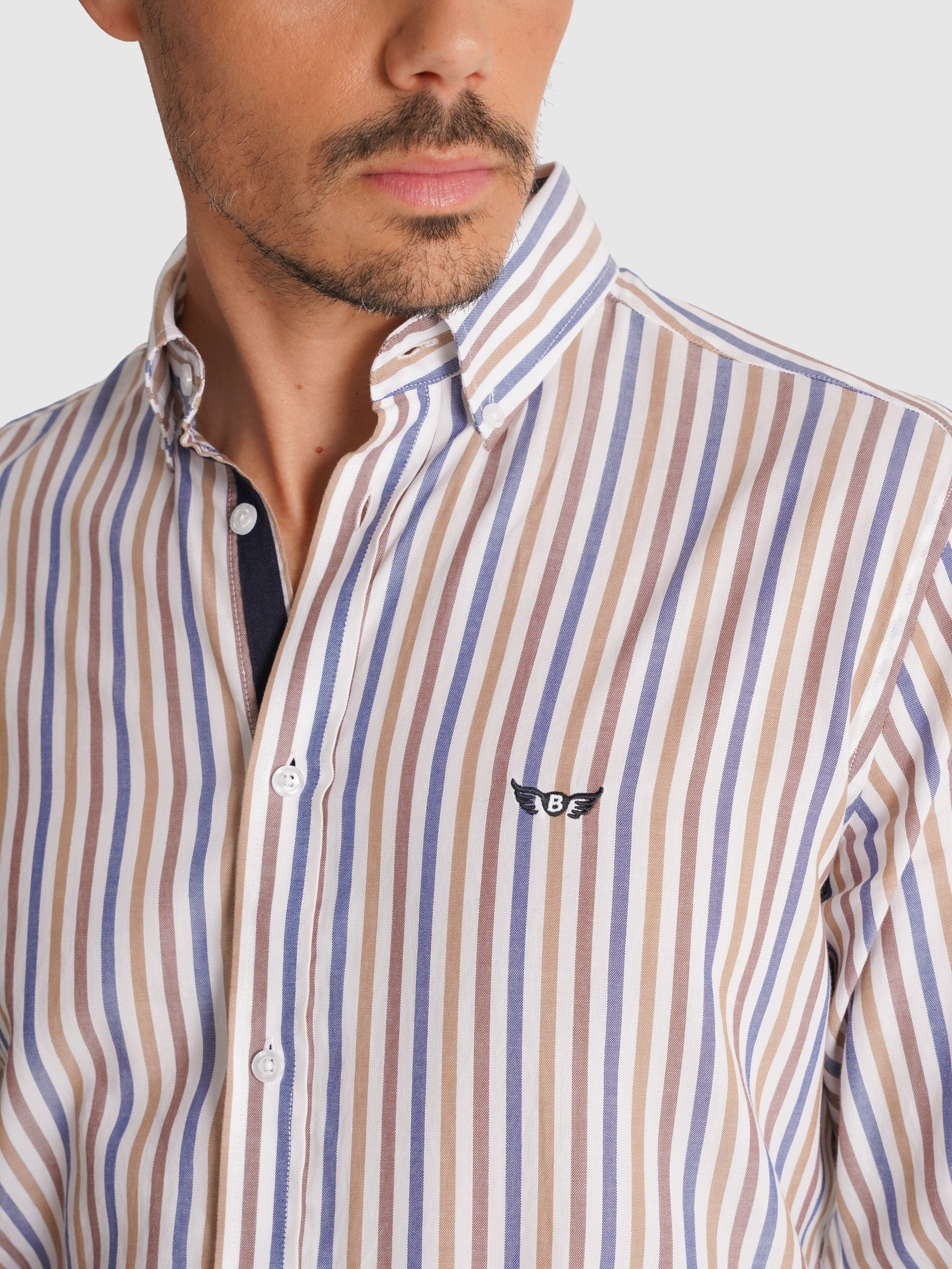 BROWN OXFORD SHIRT LONG SLEEVE REGULAR FIT MR. BLUE