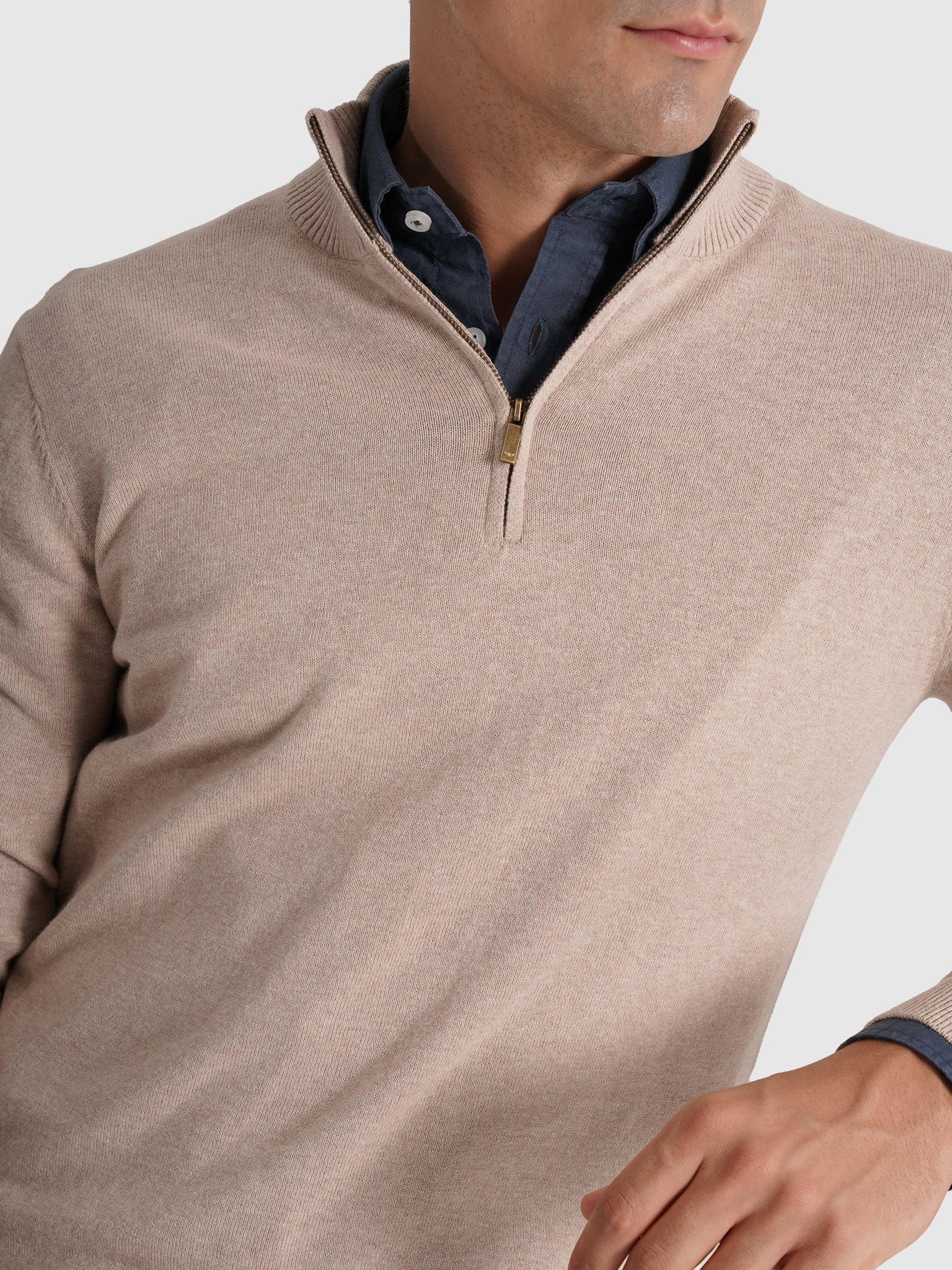 Pullover Caxemira Bege Manga Comprida Regular Fit Mr. Blue