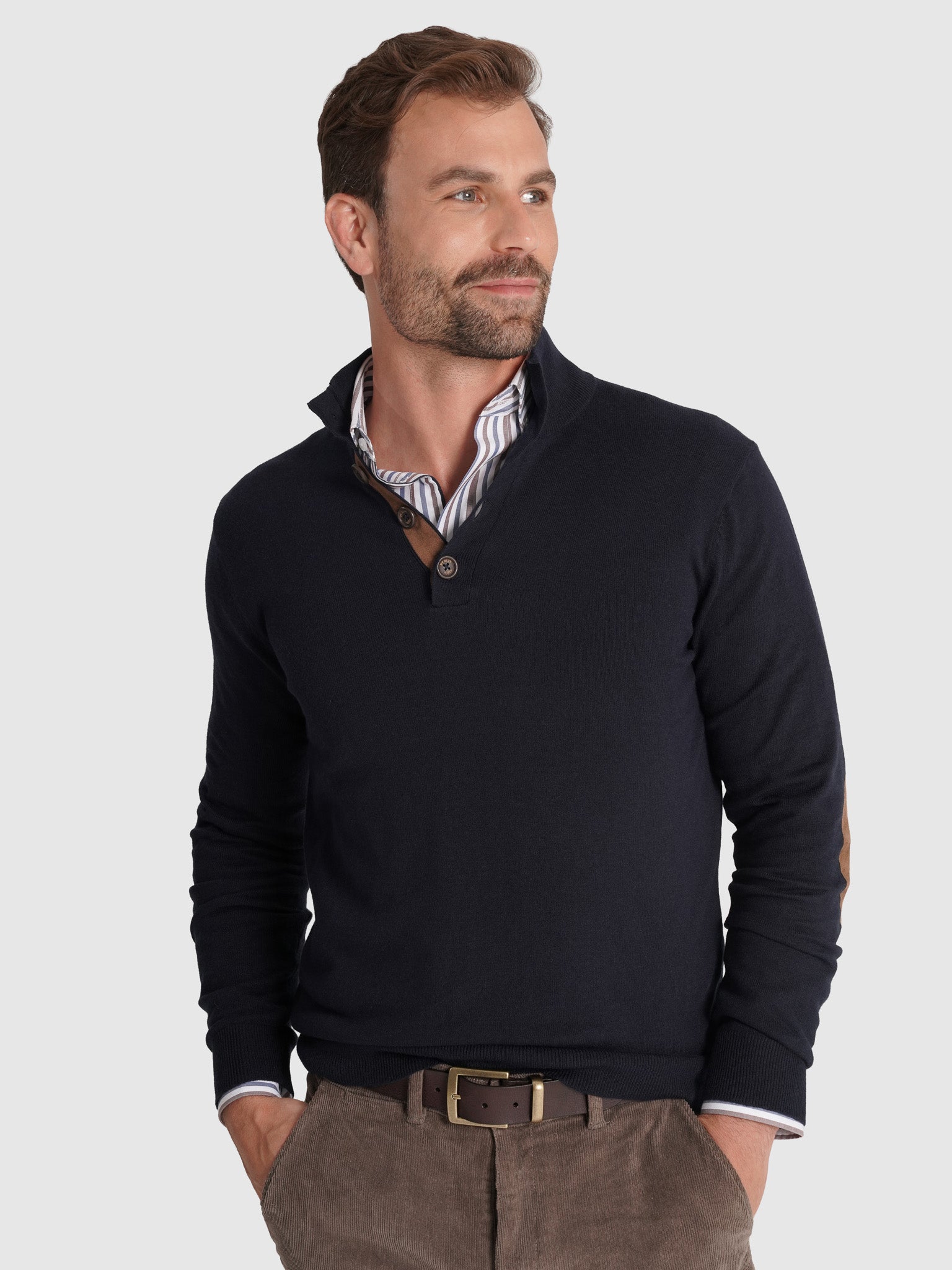 WOOL PULLOVER WITH REGULAR FIT MR ELBOW PADS. BLUE